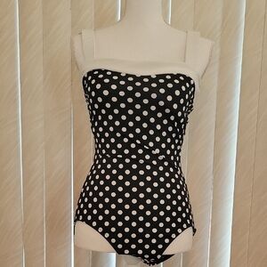 NWT Mainstream Polka Dot Black/White One Piece Swimsuit Size 12
